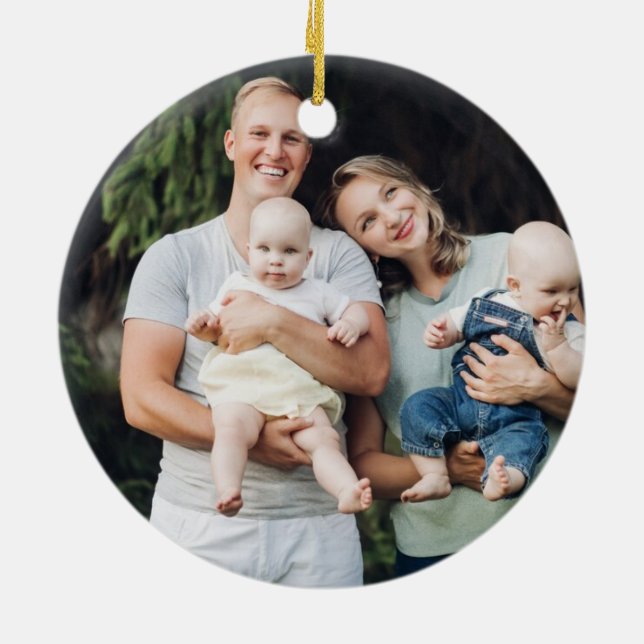 Ornamento De Cerâmica Foto personalizada e texto azul Chanucá (Traseira)