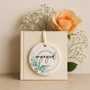 Ornamento De Cerâmica Foto Personalizada e Texto de Noivado 