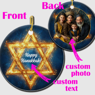 Ornamento De Cerâmica Foto personalizada e texto Feliz Hanukkah, Estrela