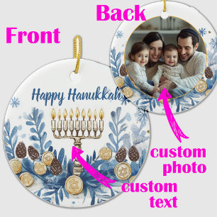 Ornamento De Cerâmica Foto personalizada e texto Hanukkah Festival de Lu