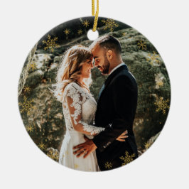 Ornamento De Cerâmica Foto personalizada elegante de Natal + Monograma e