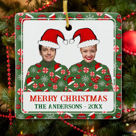 Ornamento De Cerâmica Foto personalizada engraçada Feliz Natal Feia Doce