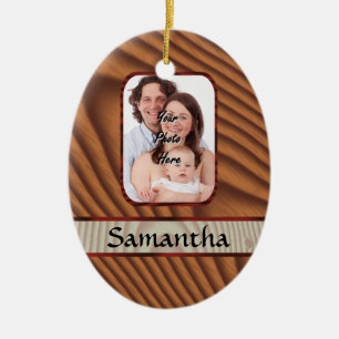 Ornamento De Cerâmica Foto personalizada Faux Wooden
