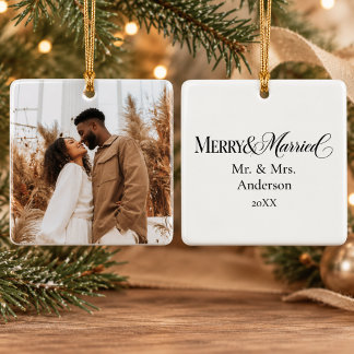 Ornamento De Cerâmica Foto Personalizada Feliz e Casada