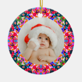 Ornamento De Cerâmica Foto personalizada Feliz Natal Moderno Colorido