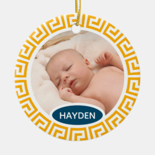Ornamento De Cerâmica Foto Personalizada Geométrica Amarela Moderna