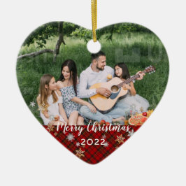 Ornamento De Cerâmica Foto personalizada - Natal da borda da Xadrez Verm