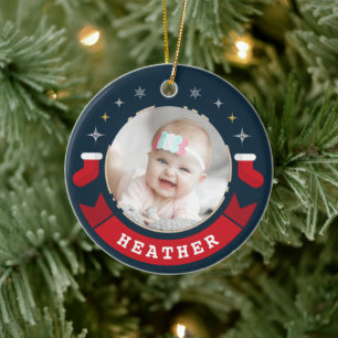 Ornamento De Cerâmica Foto personalizada para bebê Primeiro Natal