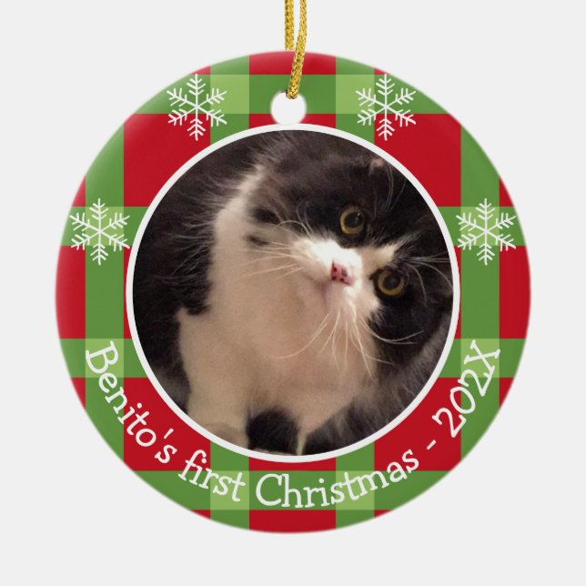 Ornamento De Cerâmica Foto personalizada Pet Christmas Snowflake 2 (Frente)