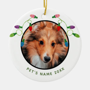 Ornamento De Cerâmica Foto personalizada Pet com luzes de Natal