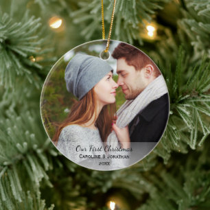 Ornamento De Cerâmica Foto personalizada recém-casada Nosso Primeiro Na