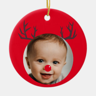 Ornamento De Cerâmica Foto personalizada Reindeer Baby Primeiro Natal