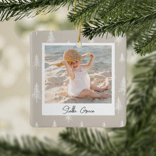 Ornamento De Cerâmica Foto Personalizada Simples Neutra Dupla Face