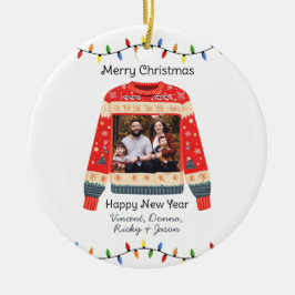 Ornamento De Cerâmica Foto personalizada suéter de Natal feio