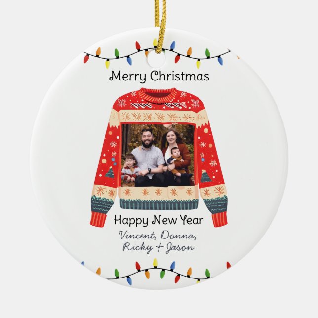 Ornamento De Cerâmica Foto personalizada suéter de Natal feio (Frente)