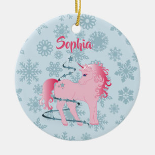Ornamento De Cerâmica Foto personalizada: Unicorn Rosa, Fresco de Natal
