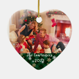 Ornamento De Cerâmica Foto personalizada Xadrez verde de dois lados Feli