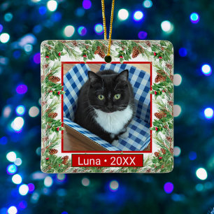 Ornamento De Cerâmica Foto Pet Personalizada e Nome Holly Saída e Berrie