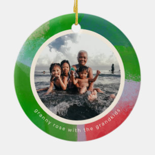 Ornamento De Cerâmica Foto Pintada Verde e Vermelha Duas