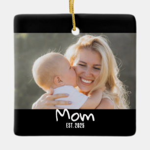 Ornamento De Cerâmica Foto Preta de Roteiro Estabelecido pela Mamãe 