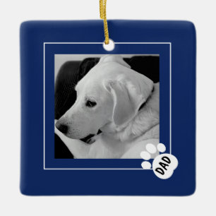 Ornamento De Cerâmica Foto Preto e Branco de Cachorro Bonito Pai Pata Az