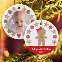 Foto Primeiro Natal Gingerbird Baby Girl Red