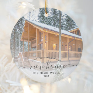 Ornamento De Cerâmica Foto: Primeiro Natal, Nova Cinza Doméstica Script