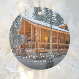 Ornamento De Cerâmica Foto Primeiro Natal Novo White Script 2024