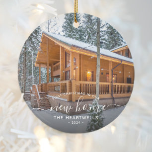 Ornamento De Cerâmica Foto Primeiro Natal Novo White Script 2024