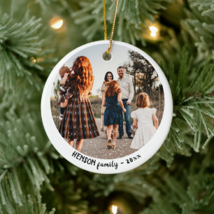 Ornamento De Cerâmica Foto redonda simples da família natalícia