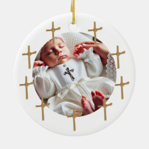 Ornamento De Cerâmica Foto Religiosa Personalizada, Ouro De Bebê Cruza