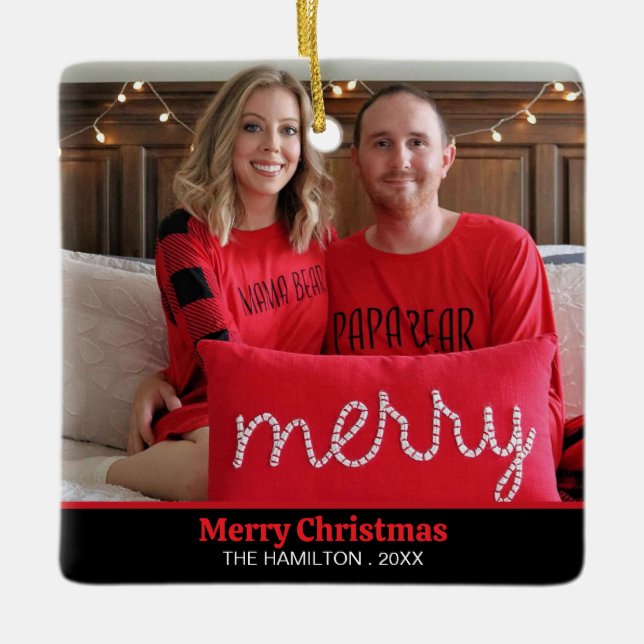 Ornamento De Cerâmica Foto Reproduzida com Feliz Natal (Frente)