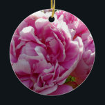 Ornamento De Cerâmica Foto rosa de Peony caseiro caseiro caseiro floral<br><div class="desc">Um belo jardim de peônias cor-de-rosa ao sol da manhã - foto de H Cooper.</div>
