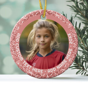 Ornamento De Cerâmica Foto: Rosa Dourada Link Glitter Border para Menina