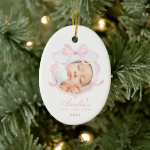 Ornamento De Cerâmica Foto Rosa Menininha Primeiro Natal