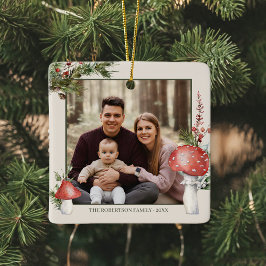 Ornamento De Cerâmica Foto Rustic Christmas Woodland Mushroom