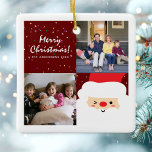 Ornamento De Cerâmica Foto Rustic Red Christmas Confetti & Papai noel Fa<br><div class="desc">Desejo-lhe um Feliz Natal e um Feliz ano novo!</div>