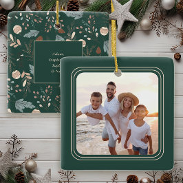 Ornamento De Cerâmica Foto simples Boho Winter Greenery Natal