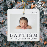 Ornamento De Cerâmica Foto simples de bebê personalizada de chic moderna<br><div class="desc">Design é composto por tipografia quic moderna com sans serif e serif font. Adicione uma foto personalizada de bebê e ano.</div>