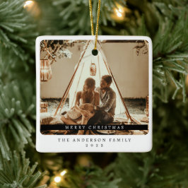Ornamento De Cerâmica Foto Simples e Preta de Natal Minimalista