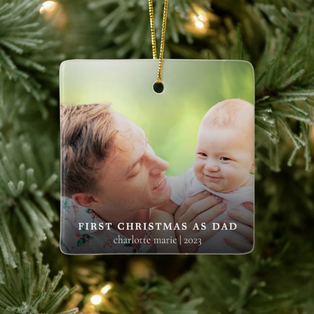 Ornamento De Cerâmica Foto simples Primeiro Natal como Pai (Árvore)