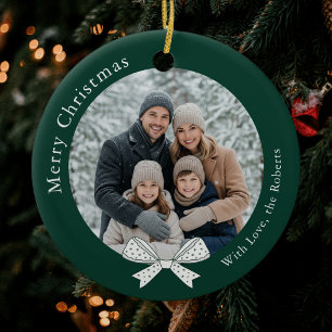 Ornamento De Cerâmica Foto Verde da Bola de Natal de Arco Única