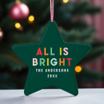 Ornamento De Cerâmica Foto verde diversão moderna da família de Natal<br><div class="desc">Brincadeira verde e brilhante diversão moderna 1 foto A família de Natal é tudo um ornamento brilhante</div>