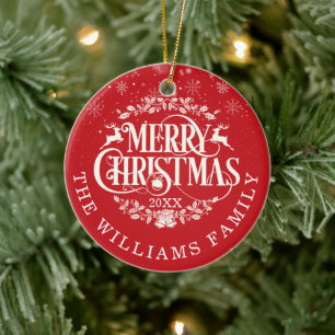 Ornamento De Cerâmica Foto Vermelha Personalizada de Feliz Natal