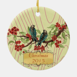Ornamento De Cerâmica Foto Vintage de Casamento de Natal Pássaros Vermel
