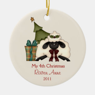 Ornamento De Cerâmica Foto Whimsical Christmas Sheep Child