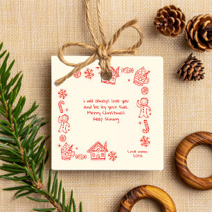 Ornamento De Cerâmica Foto: Whimsical Red Doodle Mensagem de Natal Ceram