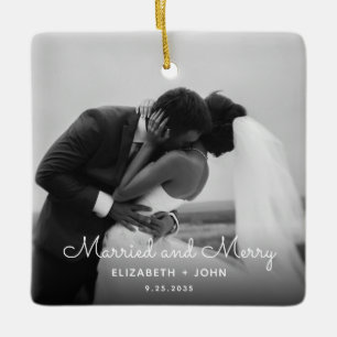 Ornamento De Cerâmica Fotografia Casados Minimalista Preto e Branco