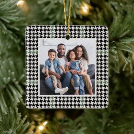 Ornamento De Cerâmica Fotografia clássica verde-houndstooth, personaliza