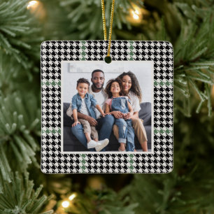 Ornamento De Cerâmica Fotografia clássica verde-houndstooth, personaliza